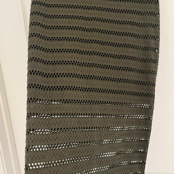 Bebe Olive Green Midi Pencil Skirt with Allover Laser Cut Design - Picture 1 of 7